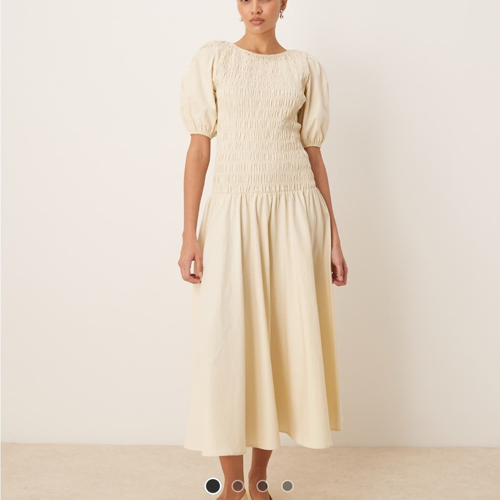 ASOS Cream Puff Sleeve Midi Dress